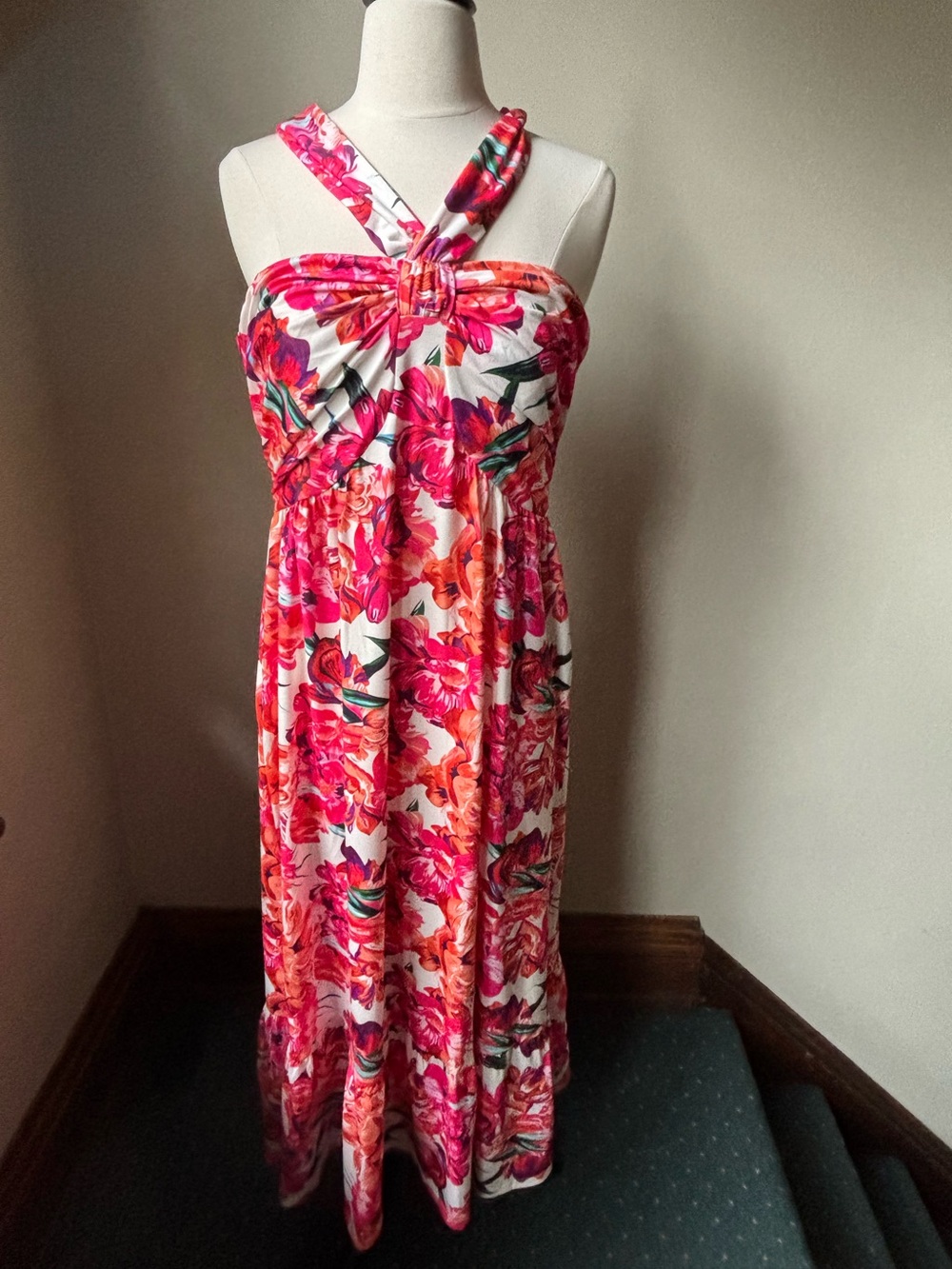 Grace Karin   NWT. Floral Cross-Strap Maxi Dress in Pink and Coral size Large